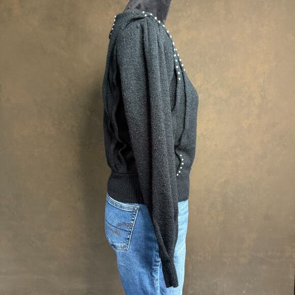 Vintage Donagain Black Beaded Pearl Accent Sweater Acrylic Knit Sz M - Picture 4 of 11